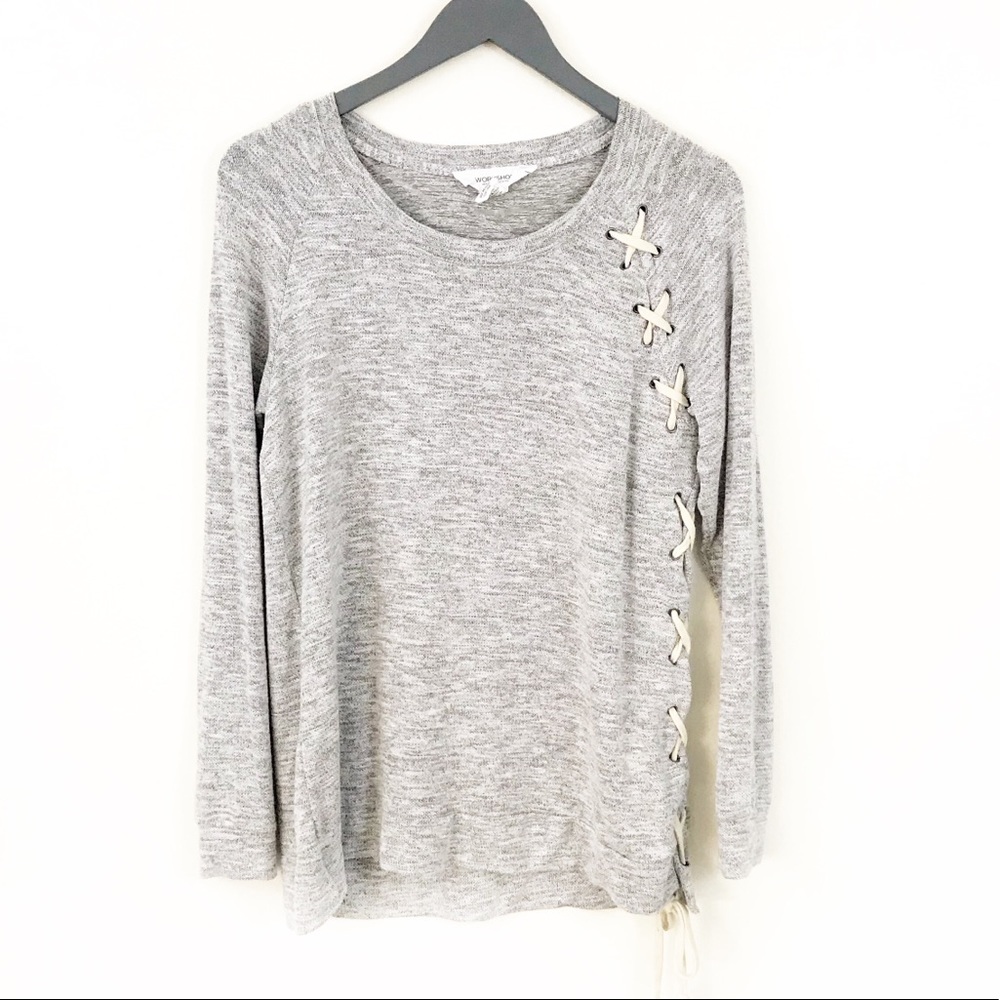 3/$20! WORKSHOP Heathered Gray Side Lace Sweater